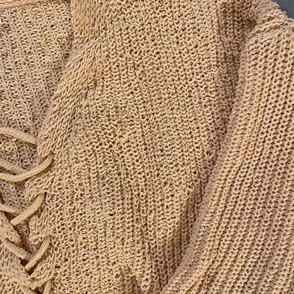 Woven Heart Lace-Up Front Pink Chenille Sweater - Picture 10 of 11